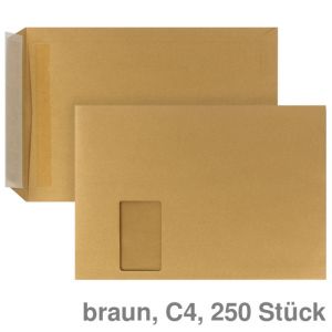 Versandtasche C4, mit Fenster haftklebend braun 110 g/m² 250St.